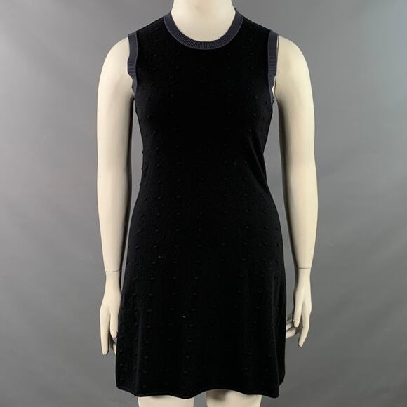 BALENCIAGA Size 10 Navy Blue Wool Blend Textured Dots Sleeveless Dress - Picture 1 of 7